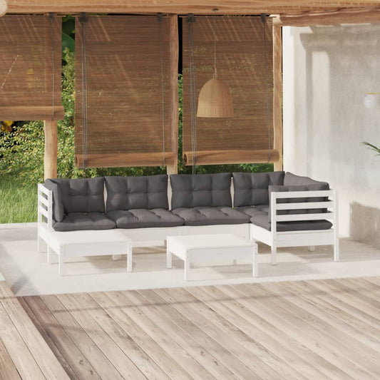 7-tlg. Garten-Lounge-Set mit Kissen Weiß Kiefer Massivholz - Pazzar.ch