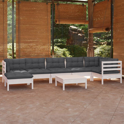 8-tlg. Garten-Lounge-Set mit Kissen Weiß Kiefer Massivholz - Pazzar.ch