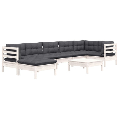 8-tlg. Garten-Lounge-Set mit Kissen Weiß Kiefer Massivholz - Pazzar.ch