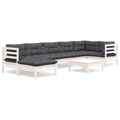 8-tlg. Garten-Lounge-Set mit Kissen Weiß Kiefer Massivholz - Pazzar.ch