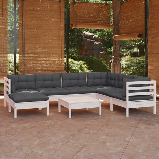 8-tlg. Garten-Lounge-Set mit Kissen Weiß Kiefer Massivholz - Pazzar.ch