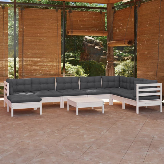 9-tlg. Garten-Lounge-Set mit Kissen Weiß Kiefer Massivholz - Pazzar.ch