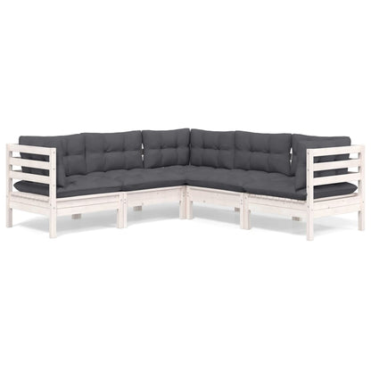 5-tlg. Garten-Lounge-Set mit Kissen Weiß Kiefer Massivholz - Pazzar.ch