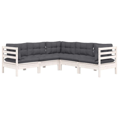 5-tlg. Garten-Lounge-Set mit Kissen Weiß Kiefer Massivholz - Pazzar.ch