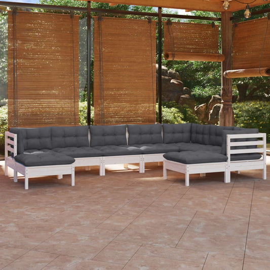 9-tlg. Garten-Lounge-Set mit Kissen Weiß Kiefer Massivholz - Pazzar.ch