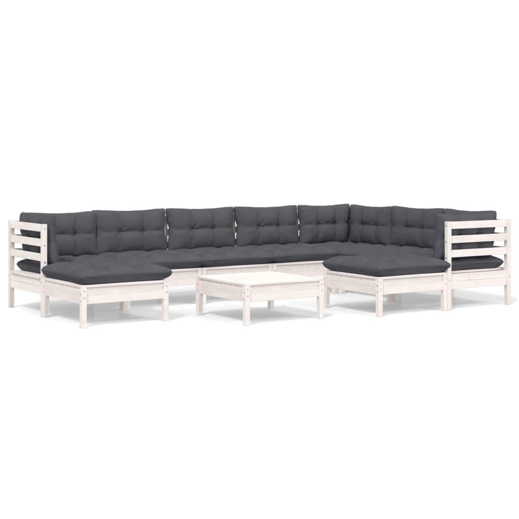 10-tlg. Garten-Lounge-Set mit Kissen Weiß Kiefer Massivholz - Pazzar.ch