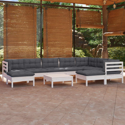 10-tlg. Garten-Lounge-Set mit Kissen Weiß Kiefer Massivholz - Pazzar.ch