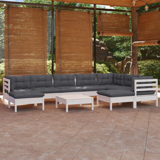 10-tlg. Garten-Lounge-Set mit Kissen Weiß Kiefer Massivholz - Pazzar.ch