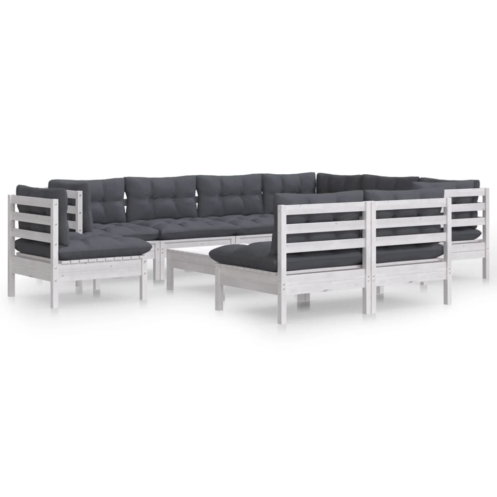 10-tlg. Garten-Lounge-Set mit Kissen Weiß Kiefer Massivholz - Pazzar.ch