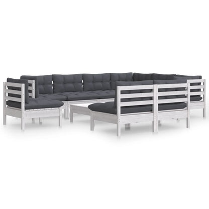 10-tlg. Garten-Lounge-Set mit Kissen Weiß Kiefer Massivholz - Pazzar.ch