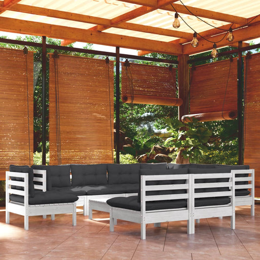 10-tlg. Garten-Lounge-Set mit Kissen Weiß Kiefer Massivholz - Pazzar.ch
