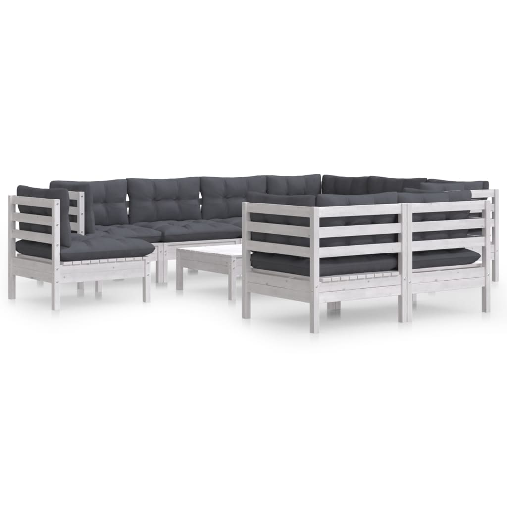 10-tlg. Garten-Lounge-Set mit Kissen Weiß Kiefer Massivholz - Pazzar.ch