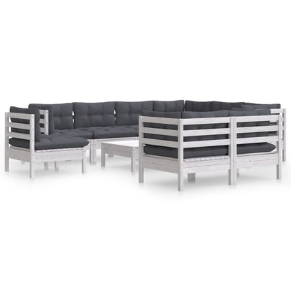 10-tlg. Garten-Lounge-Set mit Kissen Weiß Kiefer Massivholz - Pazzar.ch