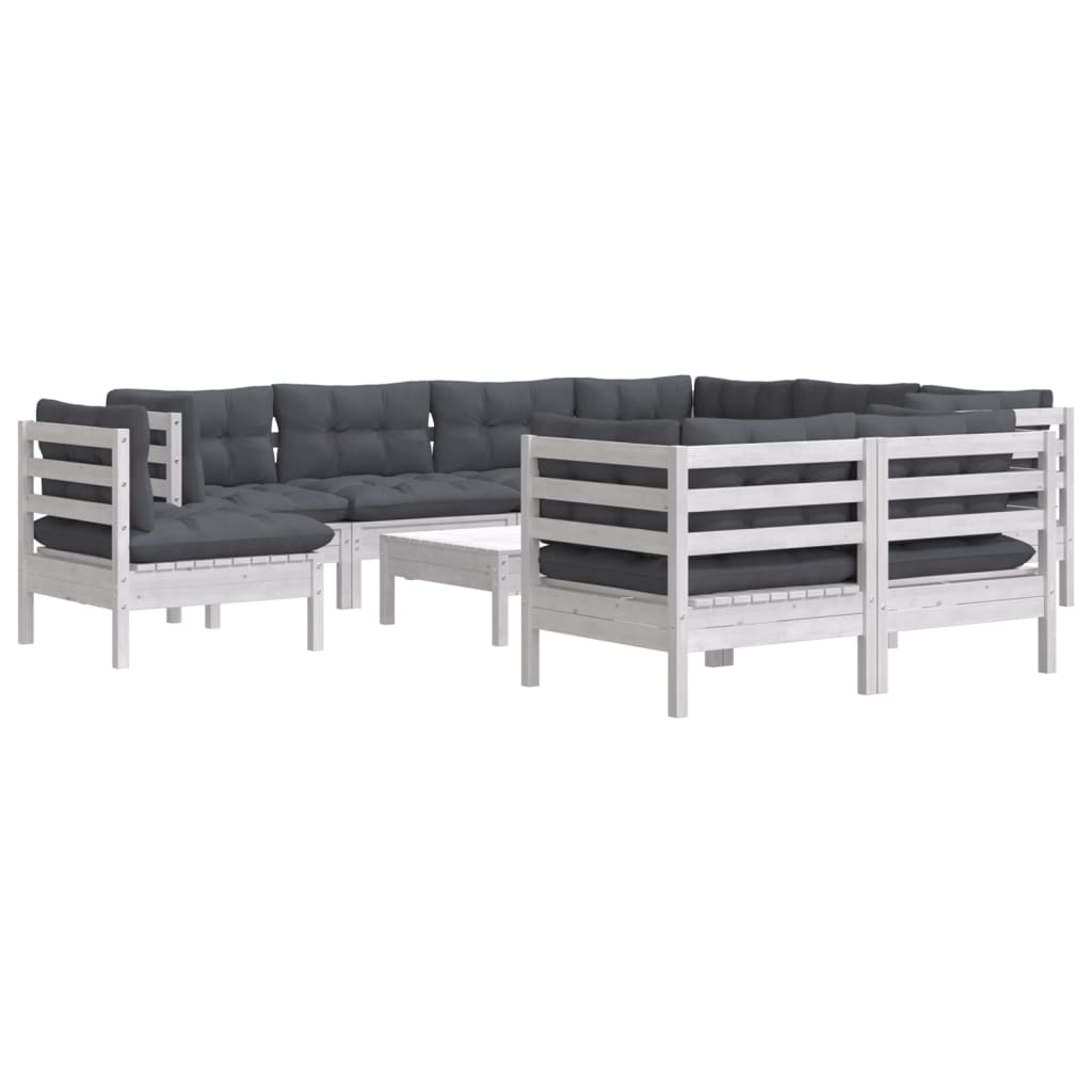 10-tlg. Garten-Lounge-Set mit Kissen Weiß Kiefer Massivholz - Pazzar.ch