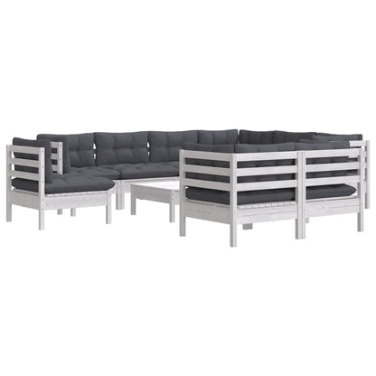 10-tlg. Garten-Lounge-Set mit Kissen Weiß Kiefer Massivholz - Pazzar.ch