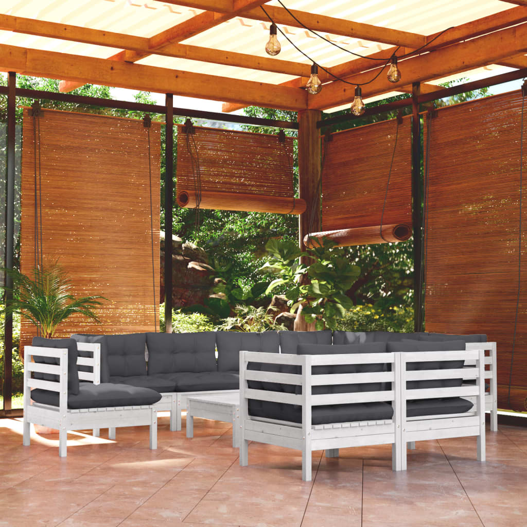 10-tlg. Garten-Lounge-Set mit Kissen Weiß Kiefer Massivholz - Pazzar.ch