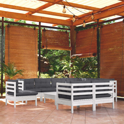 10-tlg. Garten-Lounge-Set mit Kissen Weiß Kiefer Massivholz - Pazzar.ch