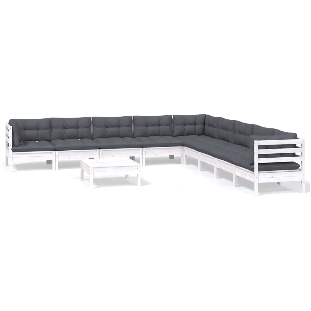 10-tlg. Garten-Lounge-Set mit Kissen Weiß Kiefer Massivholz - Pazzar.ch