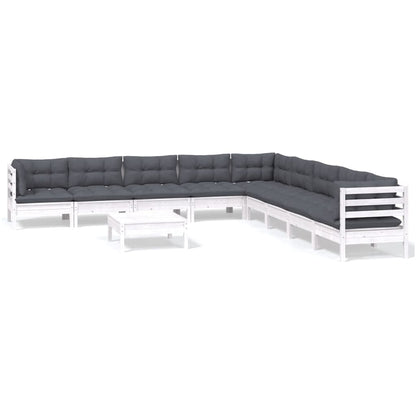 10-tlg. Garten-Lounge-Set mit Kissen Weiß Kiefer Massivholz - Pazzar.ch
