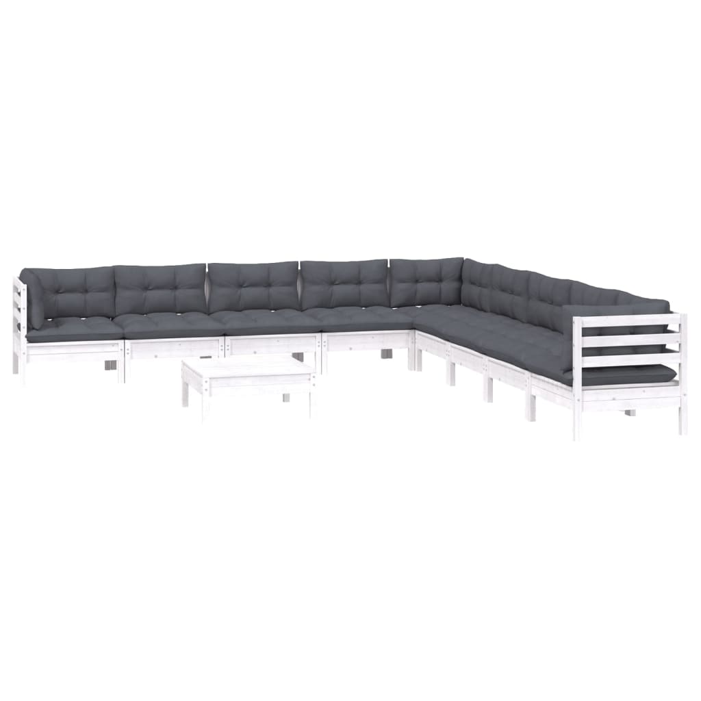10-tlg. Garten-Lounge-Set mit Kissen Weiß Kiefer Massivholz - Pazzar.ch