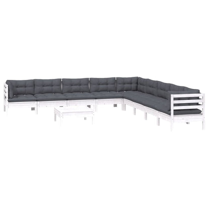 10-tlg. Garten-Lounge-Set mit Kissen Weiß Kiefer Massivholz - Pazzar.ch