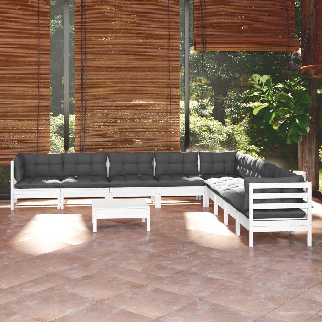 10-tlg. Garten-Lounge-Set mit Kissen Weiß Kiefer Massivholz - Pazzar.ch