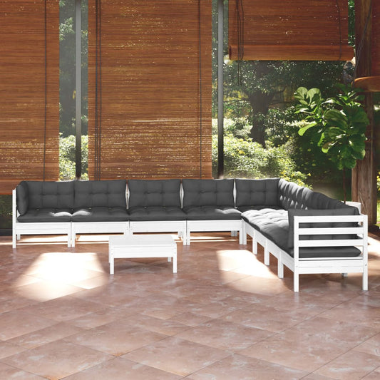 10-tlg. Garten-Lounge-Set mit Kissen Weiß Kiefer Massivholz - Pazzar.ch