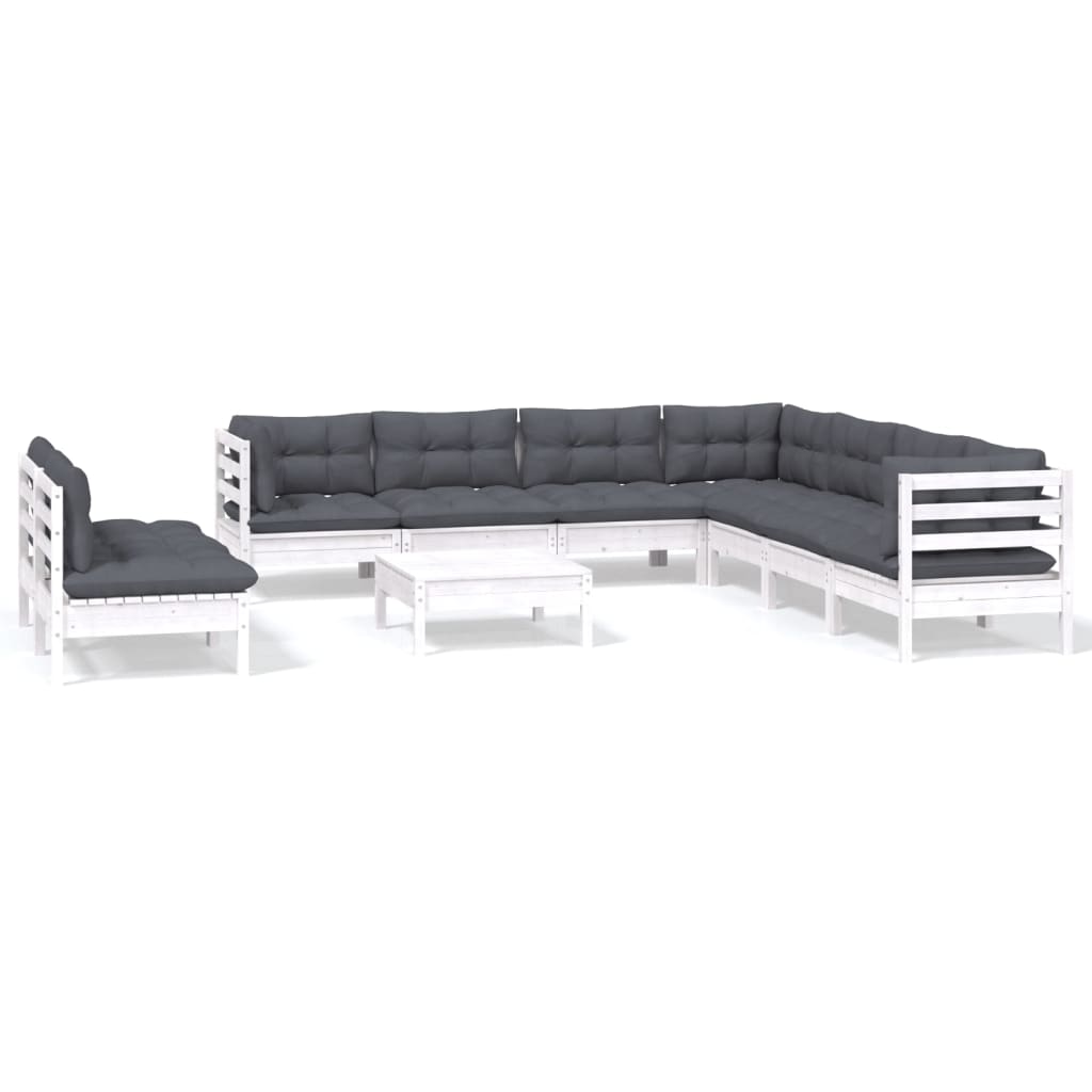 10-tlg. Garten-Lounge-Set mit Kissen Weiß Massivholz Kiefer - Pazzar.ch