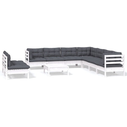 10-tlg. Garten-Lounge-Set mit Kissen Weiß Massivholz Kiefer - Pazzar.ch