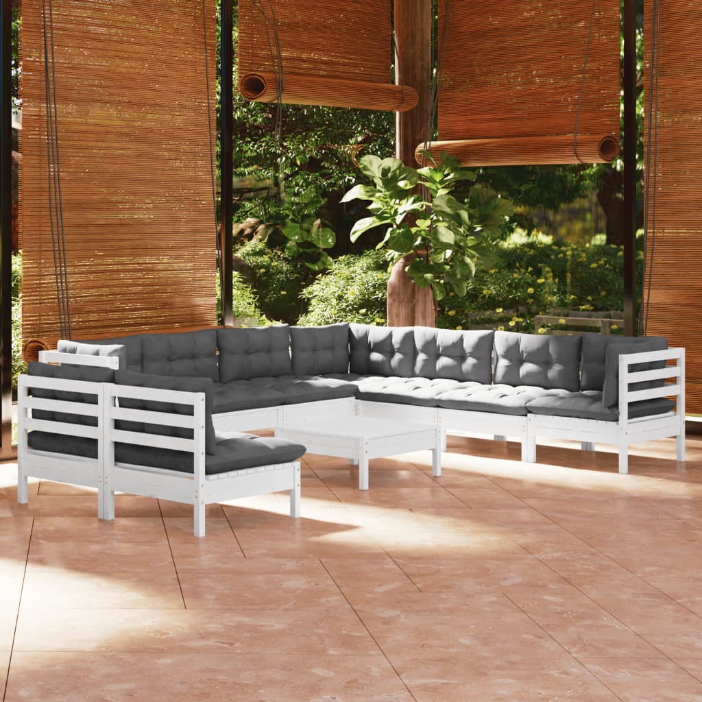 10-tlg. Garten-Lounge-Set mit Kissen Weiß Massivholz Kiefer - Pazzar.ch