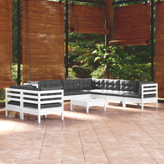 10-tlg. Garten-Lounge-Set mit Kissen Weiß Massivholz Kiefer - Pazzar.ch