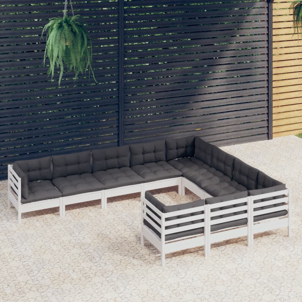 10-tlg. Garten-Lounge-Set mit Kissen Weiß Kiefernholz - Pazzar.ch