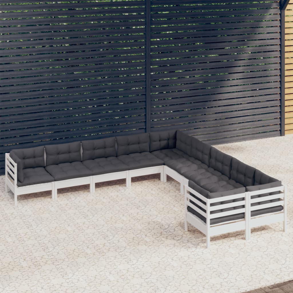 10-tlg. Garten-Lounge-Set mit Kissen Weiß Kiefernholz - Pazzar.ch