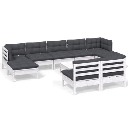 10-tlg. Garten-Lounge-Set mit Kissen Weiß Kiefernholz - Pazzar.ch