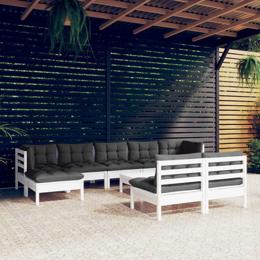 10-tlg. Garten-Lounge-Set mit Kissen Weiß Kiefernholz - Pazzar.ch