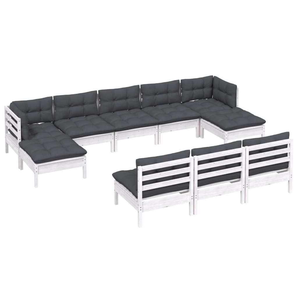 10-tlg. Garten-Lounge-Set mit Kissen Weiß Kiefernholz - Pazzar.ch