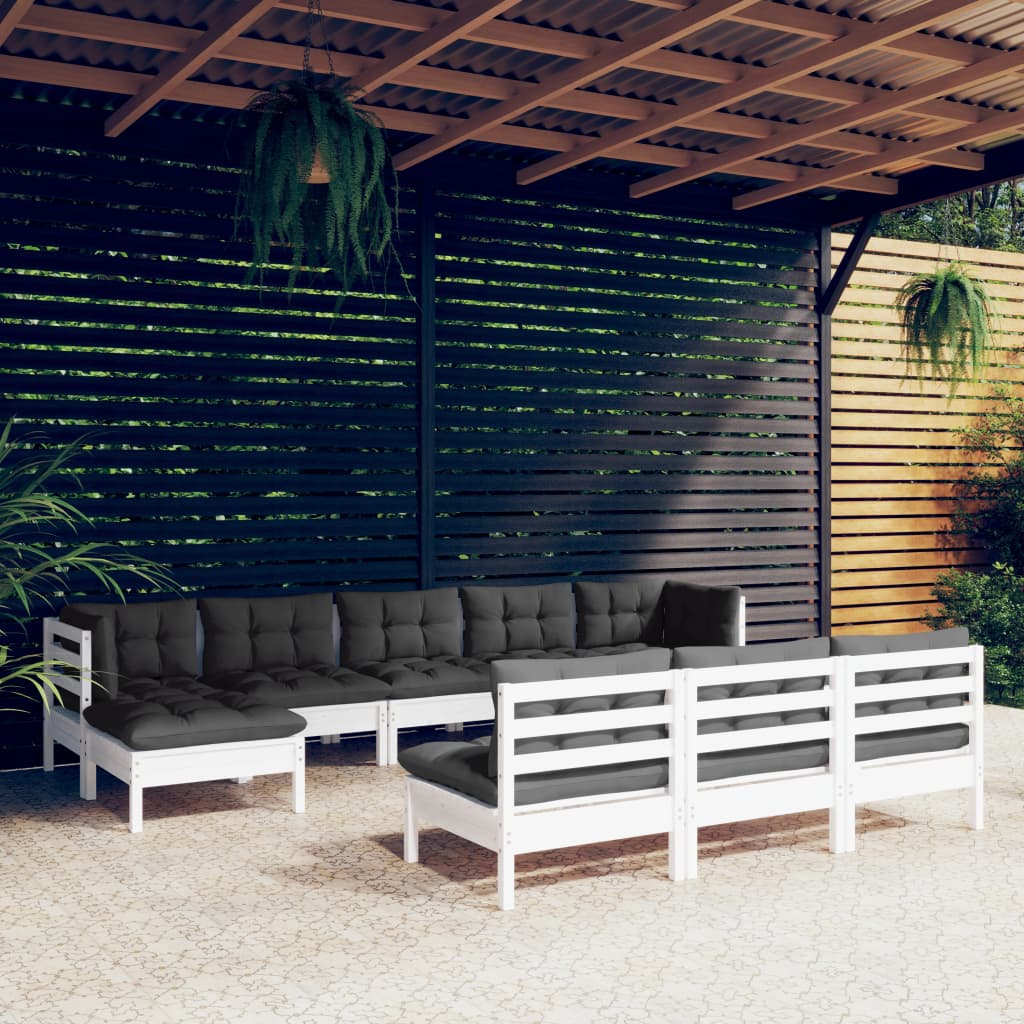 10-tlg. Garten-Lounge-Set mit Kissen Weiß Kiefernholz - Pazzar.ch