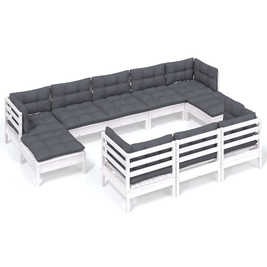 10-tlg. Garten-Lounge-Set mit Kissen Weiß Kiefer Massivholz - Pazzar.ch