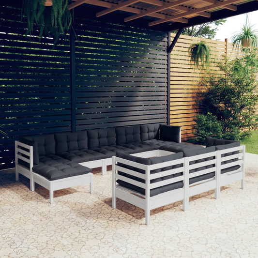 10-tlg. Garten-Lounge-Set mit Kissen Weiß Kiefer Massivholz - Pazzar.ch