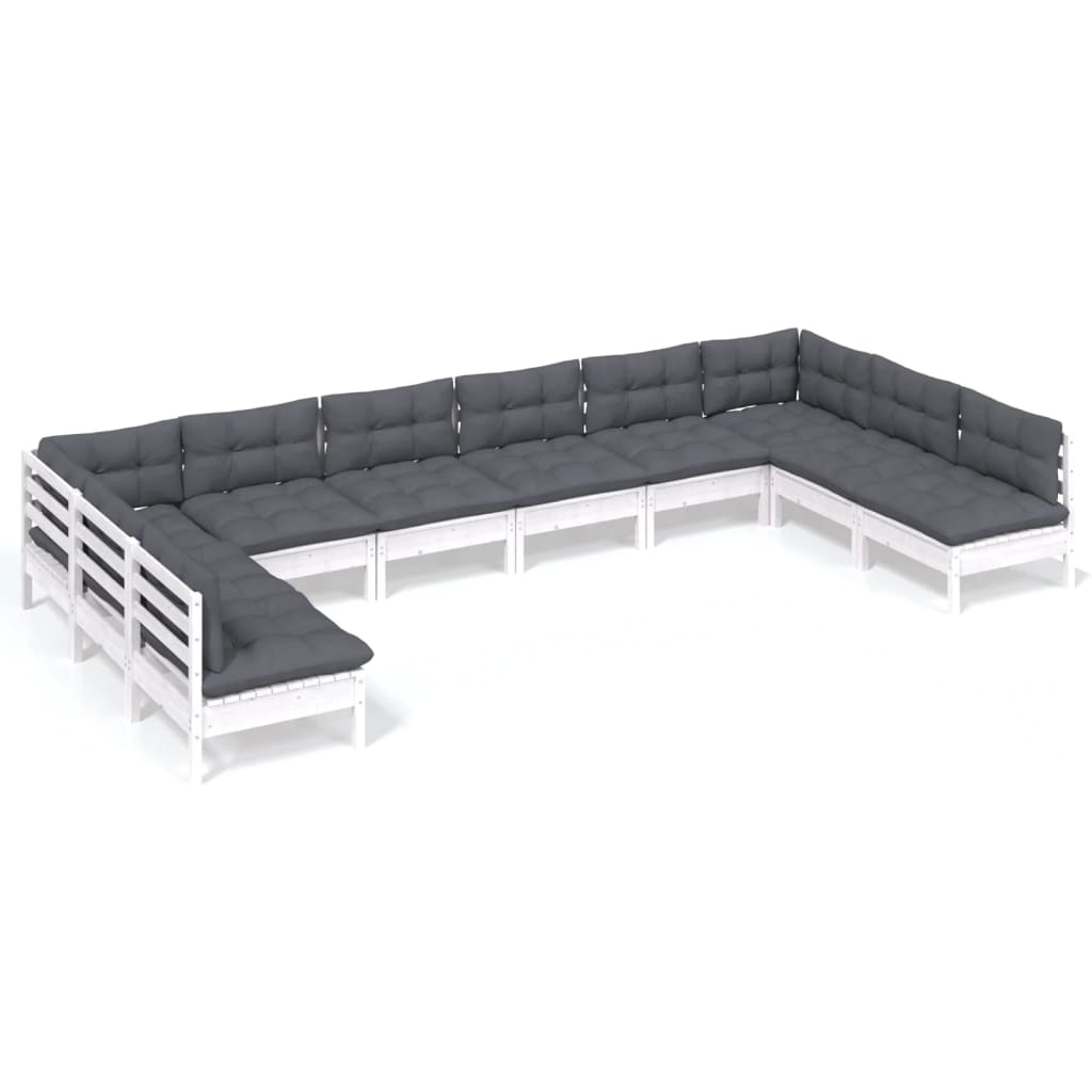 10-tlg. Garten-Lounge-Set mit Kissen Weiß Kiefer Massivholz - Pazzar.ch