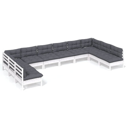 10-tlg. Garten-Lounge-Set mit Kissen Weiß Kiefer Massivholz - Pazzar.ch