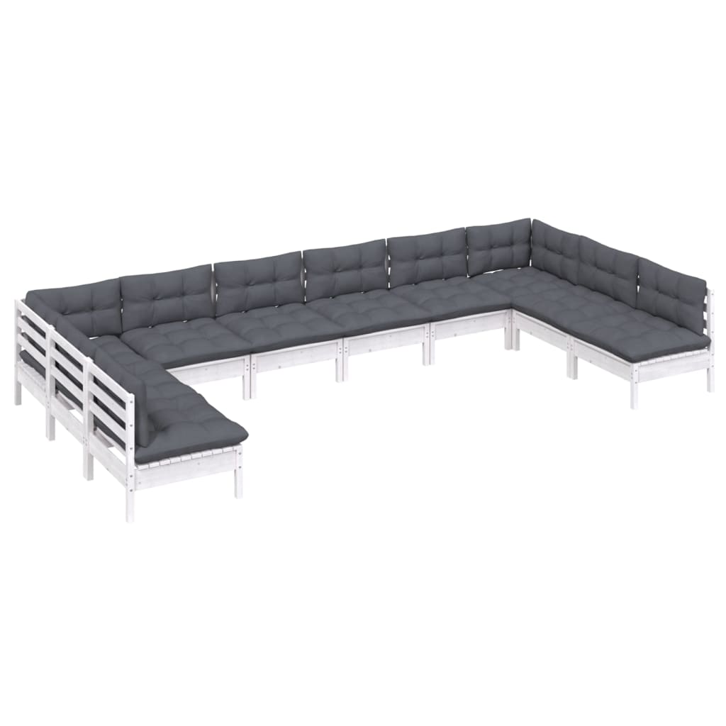 10-tlg. Garten-Lounge-Set mit Kissen Weiß Kiefer Massivholz - Pazzar.ch