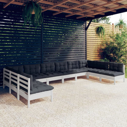 10-tlg. Garten-Lounge-Set mit Kissen Weiß Kiefer Massivholz - Pazzar.ch