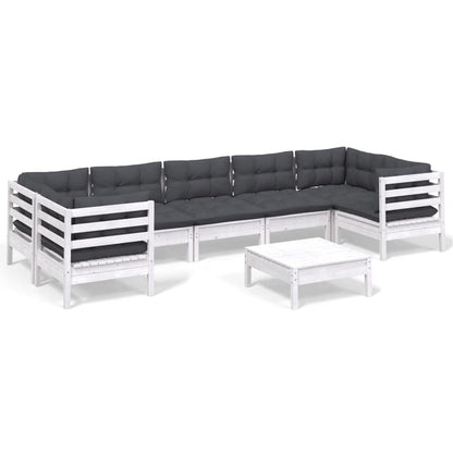 8-tlg. Garten-Lounge-Set mit Kissen Weiß Kiefernholz - Pazzar.ch