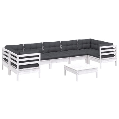 8-tlg. Garten-Lounge-Set mit Kissen Weiß Kiefernholz - Pazzar.ch