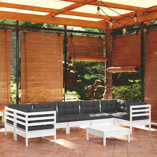 8-tlg. Garten-Lounge-Set mit Kissen Weiß Kiefernholz - Pazzar.ch