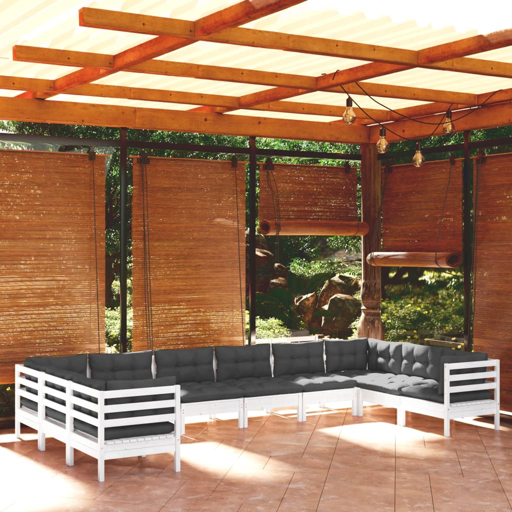 10-tlg. Garten-Lounge-Set mit Kissen Weiß Kiefernholz - Pazzar.ch