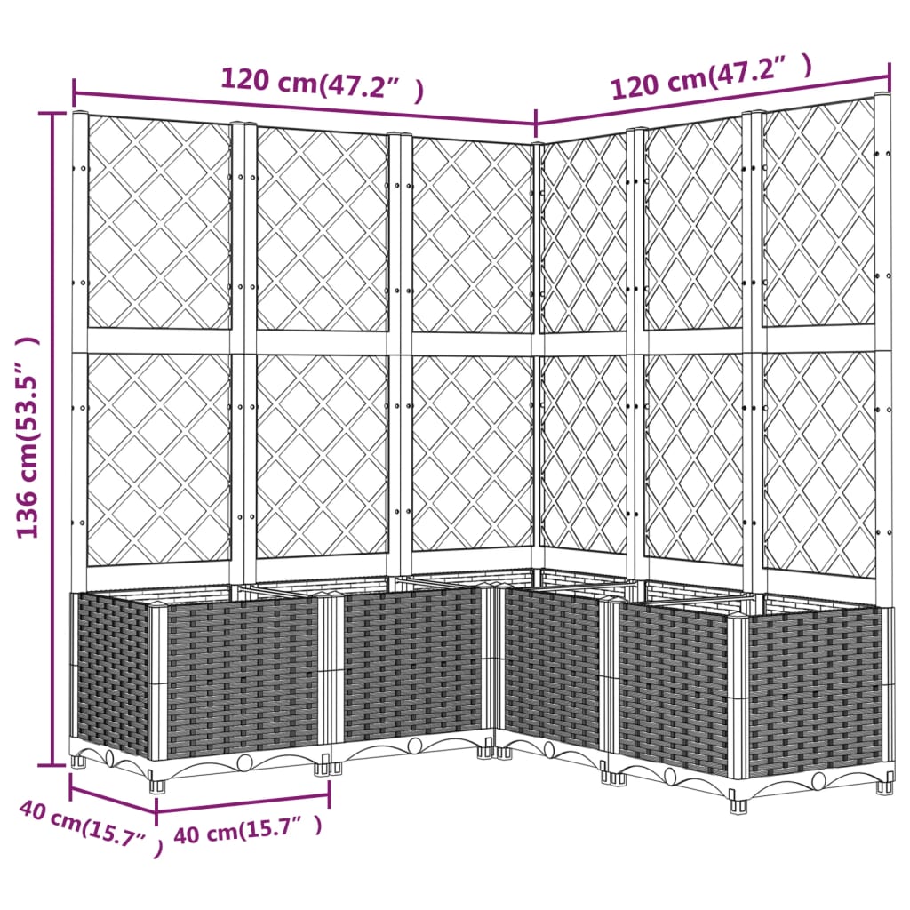 Pflanzkübel mit Rankgitter Dunkelgrau 120x120x136 cm PP - Pazzar.ch