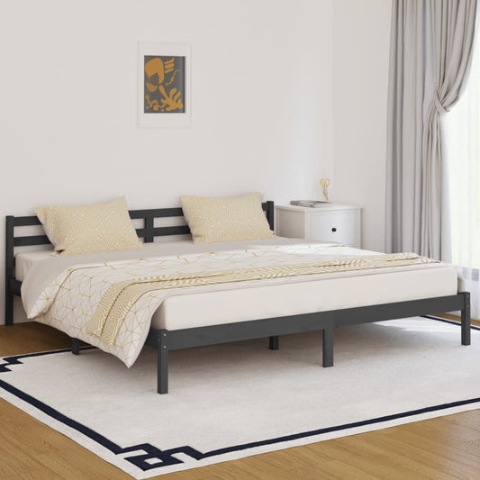 Massivholzbett Kiefer 200x200 cm Grau - Pazzar.ch
