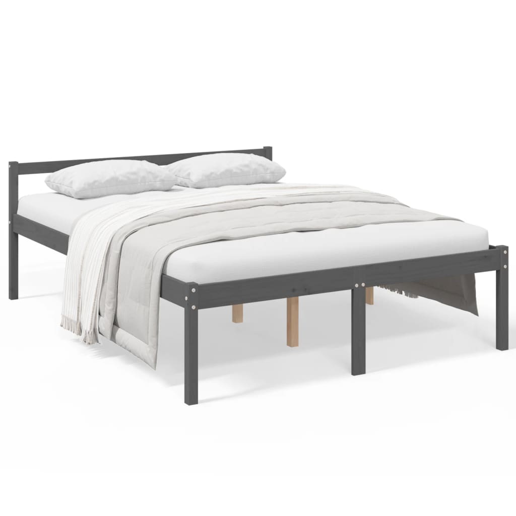 Seniorenbett Grau 150x200 cm Massivholz Kiefer - Pazzar.ch